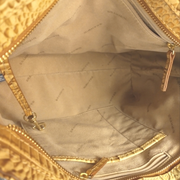 Brahmin Croc Embossed Leather Shoulder Satchel Bag Crossbody Tan EUC - Picture 8 of 10